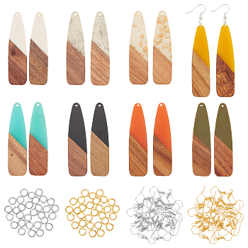 DIY Wooden Dangle Earring Making Kits, Including 16Pcs 8 Colors Geometric Resin & Walnut Wood Pendants, Brass Earring Hooks & Jump Rings, Mixed Color, 66~66.5x17x3~3.5mm, Hole: 1.6mm, 2pcs/color