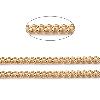 3.28 Feet Brass Curb Chains, Twisted Chains, Soldered, Long-Lasting Plated, Real 18K Gold Plated, 4x3.2x1.5mm