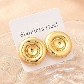 Flat Round 304 Stainless Steel Stud Earrings, Golden, 26mm