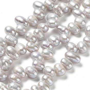 Natural Cultured Freshwater Pearl Beads Strands, Rice, Silver, 7~10x6~7mm, Hole: 0.2mm, about 63~64pcs/strand, 13.62~13.86 inch(34.6~35.2cm)