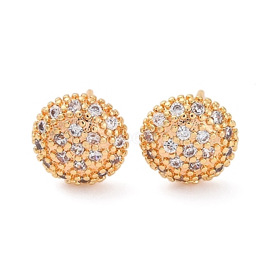 Brass Micro Pave Clear Cubic Zirconia Stud Earrings(EJEW-K300-18G)-4