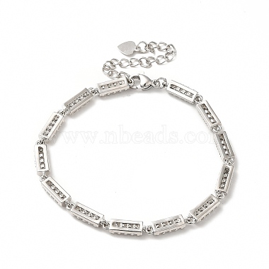 Clear Cubic Zirconia Column Link Chain Bracelet(BJEW-E073-01P)-3