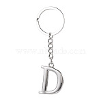 Alloy Keychains, with Split Key Ring, Platinum, Letter D, 90mm, Pendant: 35x26x3.8mm(KEYC-TADJ0001-11D)