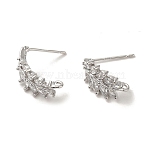 Brass Micro Pave Cubic Zirconia Ear Wire Findings, Cadmium Free & Nickel Free & Lead Free, Ear of Wheat, Platinum, 16.5x8.5mm, Hole: 1.2mm, Pin: 11x0.7mm(KK-K371-08P)