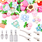 DIY Alligator Hair Clip Making Kits, including 60Pcs Resin Cabochons, 24Pcs Alloy Glue-on Flat Pad Bails and 24Pcs Iron Alligator Hair Clip Findings, Platinum, 24x9x9mm(DIY-SC0031-99)