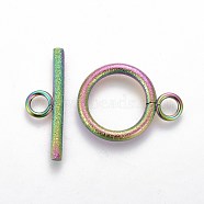 Ion Plating(IP) 304 Stainless Steel Toggle Clasps, for DIY Jewelry Making, Textured, Ring, Multi-color, Bar: 7x20x2mm, Hole: 3mm, Ring: 19x14x2mm, Hole: 3mm(X-STAS-P248-03MC)