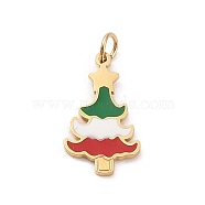 Christmas Theme 304 Stainless Steel Pendants, with Enamel and Jump Ring, Real 14K Gold Plated, Christmas Tree, 16.5x9.5x1mm, Hole: 3mm(STAS-F305-03)