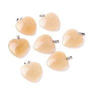 Natural Topaz Jade, with Platinum Tone Brass Findings, Heart, 27~28x24.5~26x6~8.5mm, Hole: 2.4mm(G-G956-B35-FF)