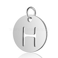 304 Stainless Steel Charms, Flat Round with Letter, Stainless Steel Color, Letter.H, 12x1mm, Hole: 2.5mm(STAS-S105-T514S-H)