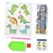DIY Dinosaur Diamond Painting Stickers Kits For Kids, with Diamond Painting Stickers, Rhinestones, Diamond Sticky Pen, Tray Plate and Glue Clay, Mixed Color, 18.3x14.8x0.03cm(DIY-O016-18)