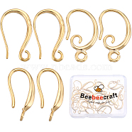 30Pcs 3 Styles Rack Plating Eco-friendly Brass Earring Hooks, Ear Wire, with Loops, Real 24K Gold Plated, 16~19x1.5~2.5mm, Hole: 1.5~2mm, Pin: 0.5~1mm, 10Pcs/style(KK-BBC0010-18G)