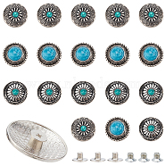 AHADERMAKER 18Sets 3 Style Alloy Buttons, with Imitation Synthetic Turquoise & Iron Screw, Flower, Antique Silver, 24.5~25x7~8mm, 6 sets/style(BUTT-GA0001-01)