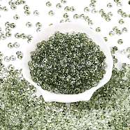 Spray Painted Transparent Glass Seed Beads, Donut, Dark Sea Green, 6.5x3mm, Hole: 1.2mm, about 2500pcs/pound(SEED-T007-05B)