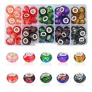 70Pcs 10 Colors Transparent Resin European Beads, Imitation Crystal, Two-Tone Large Hole Beads, with Silver Tone Brass Double Cores, Faceted, Rondelle, Mixed Color, 14x8.5mm, Hole: 5mm, 7pcs/color(RPDL-YW0001-05)