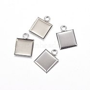 304 Stainless Steel Pendant Cabochon Settings, Plain Edge Bezel Cups, Square, Stainless Steel Color, 15x11x1.2mm, Hole: 2.3mm, Tray: 10x10mm(X-STAS-P210-03P)