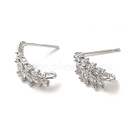 Brass Micro Pave Cubic Zirconia Ear Wire Findings, Ear of Wheat, Platinum, 16.5x8.5mm, Hole: 1.2mm, Pin: 11x0.7mm(KK-K371-08P)