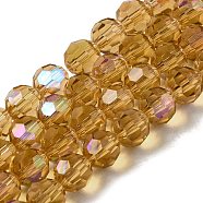 Electroplate Transparent Glass Beads Strands, Faceted, Round, Rainbow Plated, Goldenrod, 8mm, Hole: 1mm, about 66~69pcs/strand, 19.29~19.57 inch(49~49.7cm)(EGLA-A035-T8mm-L17)