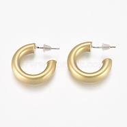 Brass Stud Earrings, Half Hoop Earrings, with Plastic Ear Nut, Long-Lasting Plated, Matte Style, Real 18K Gold Plated, 19~22x19~22x5mm, Pin: 1mm(EJEW-F244-02MG)