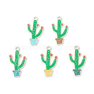 Alloy Enamel Pendants, Cactus Charm, Platinum, Mixed Color, 29x16x1.5mm, Hole: 2mm(ENAM-G212-08P)