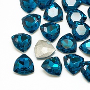 DIY Pointed Back K9 Glass Rhinestone Cabochons, Random Color Back Plated, Faceted, Triangle, Capri Blue, 12x12x4.5mm(RGLA-T071-12mm-009)