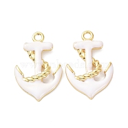 Eco-Friendly Brass Enamel Pendants, Long-Lasting Plated, Anchor, Real 18K Gold Plated, White, 25x16x3mm, Hole: 2mm(STAS-C031-01G-03)