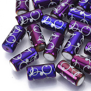 Electroplate Glass Beads, Column with Circle Dot Pattern, Purple, 20x10mm, Hole: 1.2mm, about 50pcs/bag(EGLA-N003-07A)