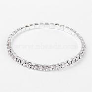 Sport Theme, Valentines Day Gifts for Her Single Row Stretch Rhinestone Tennis Bracelets, with Brass Findings, White, 50mm(B115-1)