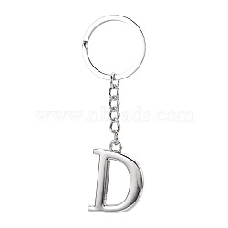 Alloy Keychains, with Split Key Ring, Platinum, Letter D, 90mm, Pendant: 35x26x3.8mm(KEYC-TADJ0001-11D)
