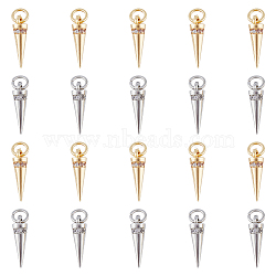 20Pcs 2 Colors Rack Plating Brass Micro Pave Cubic Zirconia Charms, Long-Lasting Plated, with Jump Ring, Cone/Spike Charm, Mixed Color, 15x4mm, Hole: 3.5mm, 10pcs/color(KK-DC0003-33)