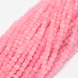 Dyed Natural White Jade Round Beads Strands, Faceted, Pink, 4mm, Hole: 1mm, about 92pcs/strand, 15.3 inch(X-G-E311-4mm-01)