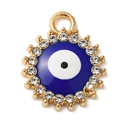 Alloy Enamel Rhinestone Glass Pendants, Golden, Evil Eye, Flat Round, 19.5x16x2.5mm, Hole: 2.5mm(ENAM-U003-02G-07)