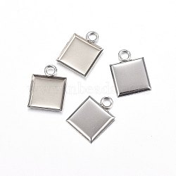 304 Stainless Steel Pendant Cabochon Settings, Plain Edge Bezel Cups, Square, Stainless Steel Color, 15x11x1.2mm, Hole: 2.3mm, Tray: 10x10mm(X-STAS-P210-03P)
