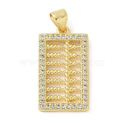 Brass Micro Pave Cubic Zirconia Pendants, Abacus Charms, Lead Free & Cadmium Free, Long-Lasting Plated, Real 18K Gold Plated, 23x12.5x2mm, Hole: 4x3.5mm(KK-K298-51G)