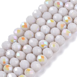 Electroplate Opaque Solid Color Glass Beads Strands, Half Rainbow Plated, Faceted, Rondelle, Light Grey, 4x3mm, Hole: 0.4mm, about 113~115pcs/strand, 41~41.5cm(EGLA-A044-P4mm-L19)