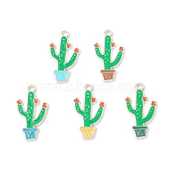 Alloy Enamel Pendants, Cactus Charm, Platinum, Mixed Color, 29x16x1.5mm, Hole: 2mm(ENAM-G212-08P)