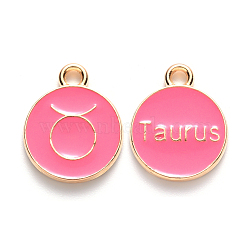 Alloy Enamel Pendants, Cadmium Free & Lead Free, Flat Round with Constellation, Light Gold, Cerise, Taurus, 22x18x2mm, Hole: 1.5mm(ENAM-S124-01A-03C)