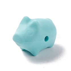 Silicone Focal Beads, Baby Chewing Beads For Teethers, Pig, Turquoise, 15x20.5x12mm, Hole: 2mm(DIY-B053-01B)