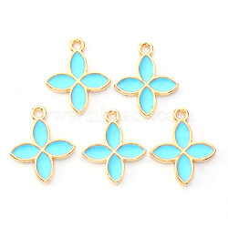 Light Gold Plated Alloy Enamel Pendants, Flower, Cyan, 17.8x14.5x1.5mm, Hole: 1.6mm(X-ENAM-R136-15C)