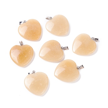 Natural Topaz Jade, with Platinum Tone Brass Findings, Heart, 27~28x24.5~26x6~8.5mm, Hole: 2.4mm