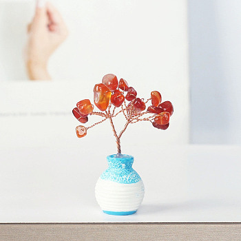 Resin Vase with Natural Carnelian Chips Tree Ornaments, for Home Car Desk Display Decorations, 40x60mm