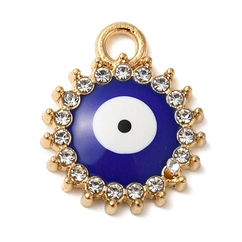 Alloy Enamel Rhinestone Glass Pendants, Golden, Evil Eye, Flat Round, 19.5x16x2.5mm, Hole: 2.5mm