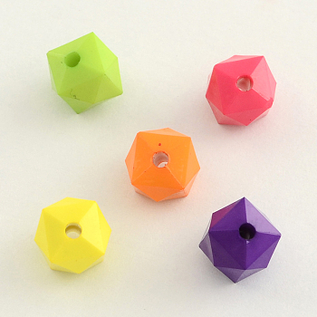 Opaque Acrylic Beads, Faceted Cube/Polygon, Mixed Color, 7.5x8x8mm, Hole: 2mm