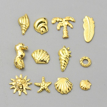 Brass Cabochons, Nail Art Decoration Accessories for Women, Mixed Shapes, Golden, 7x3x1mm, 12pcs/box