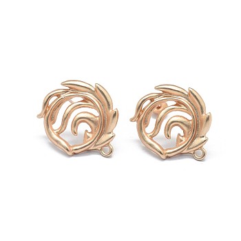 Alloy Stud Earring Findings, with Loop, Brass Pins and Ear Nuts/Earring Backs, Long-Lasting Plated, Flower, Matte Coffee Golden, 22x19mm, Hole: 1.5mm, Pin: 0.7mm
