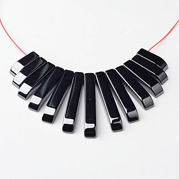 Non-Magnetic Synthetic Hematite Beads Strands, Graduated Fan Pendants, Focal Beads, Black, Rectangle, about 12~29.5mm long, 4mm wide, 4mm thick, about 13pcs/strand, hole: about 1mm