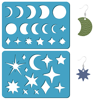 Acrylic Earring Handwork Template, Card Leather Cutting Stencils, Deep Sky Blue, Moon Pattern, 130x90x2mm, 2pcs/set