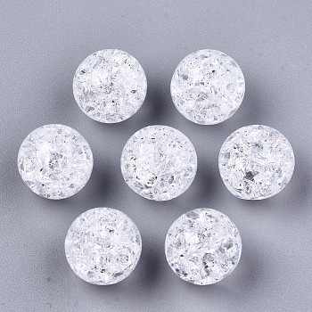 Transparent Crackle Acrylic Round Beads Strands, No Hole, Clear, 12mm