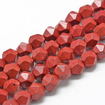 Natural Red Jasper Beads Strands, Star Cut Round Beads, Faceted, 10x9~10mm, Hole: 1mm, about 39pcs/strand, 15.3 inch