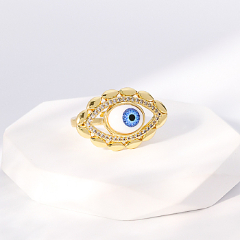 Evil Eye Stainless Steel Open Cuff Rings for Women, Golden, Horse Eye, No Size