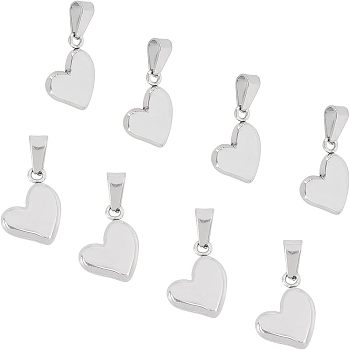 304 Stainless Steel Charms, Puffed Heart, Stainless Steel Color, 14x10x3mm, Hole: 6x2.5mm, 10pcs/box